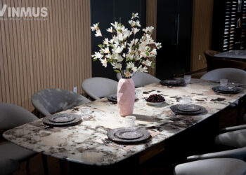 Thiết kế phòng ăn với bộ bàn ăn đá marble Pandora – Độc đáo và bền bỉ